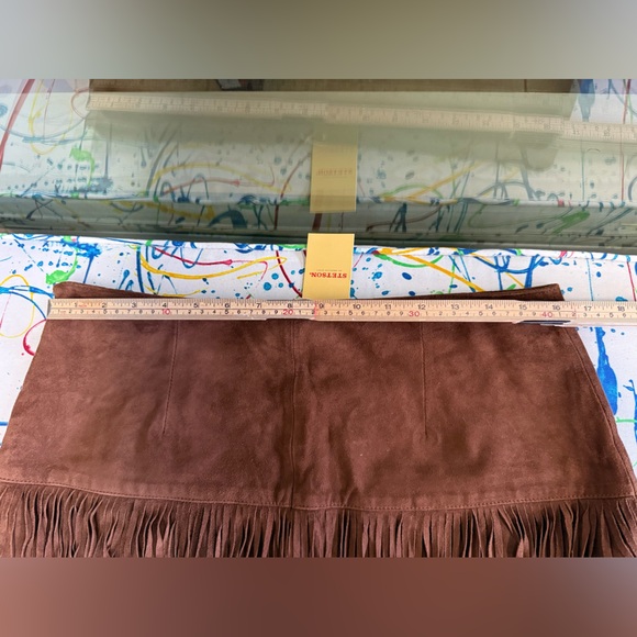 Stetson Suede Leather Fringe Skirt Brown Boho Western NWT $360 SZ 10 - Picture 7 of 14
